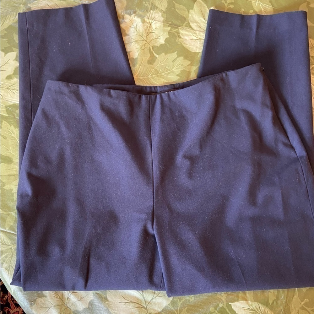 Talbots size 14 petite. Navy slacks with classic side zipper for a slimmer look.